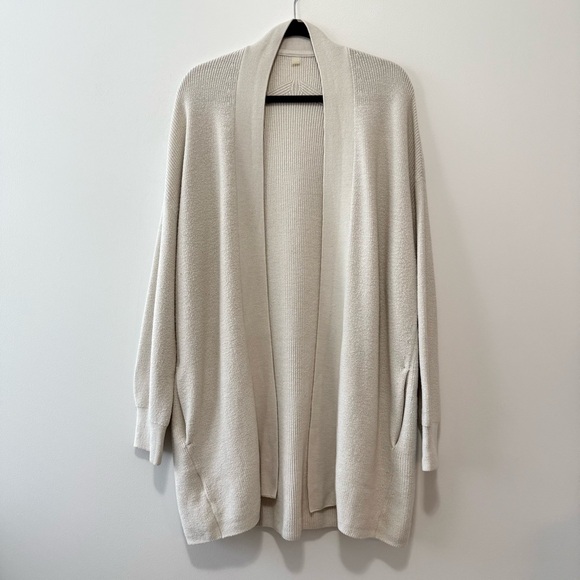 Lululemon Merino Wool-Blend Ribbed Long Wrap Cardigan Sweater Cream Sz 12 / XL - Picture 3 of 16